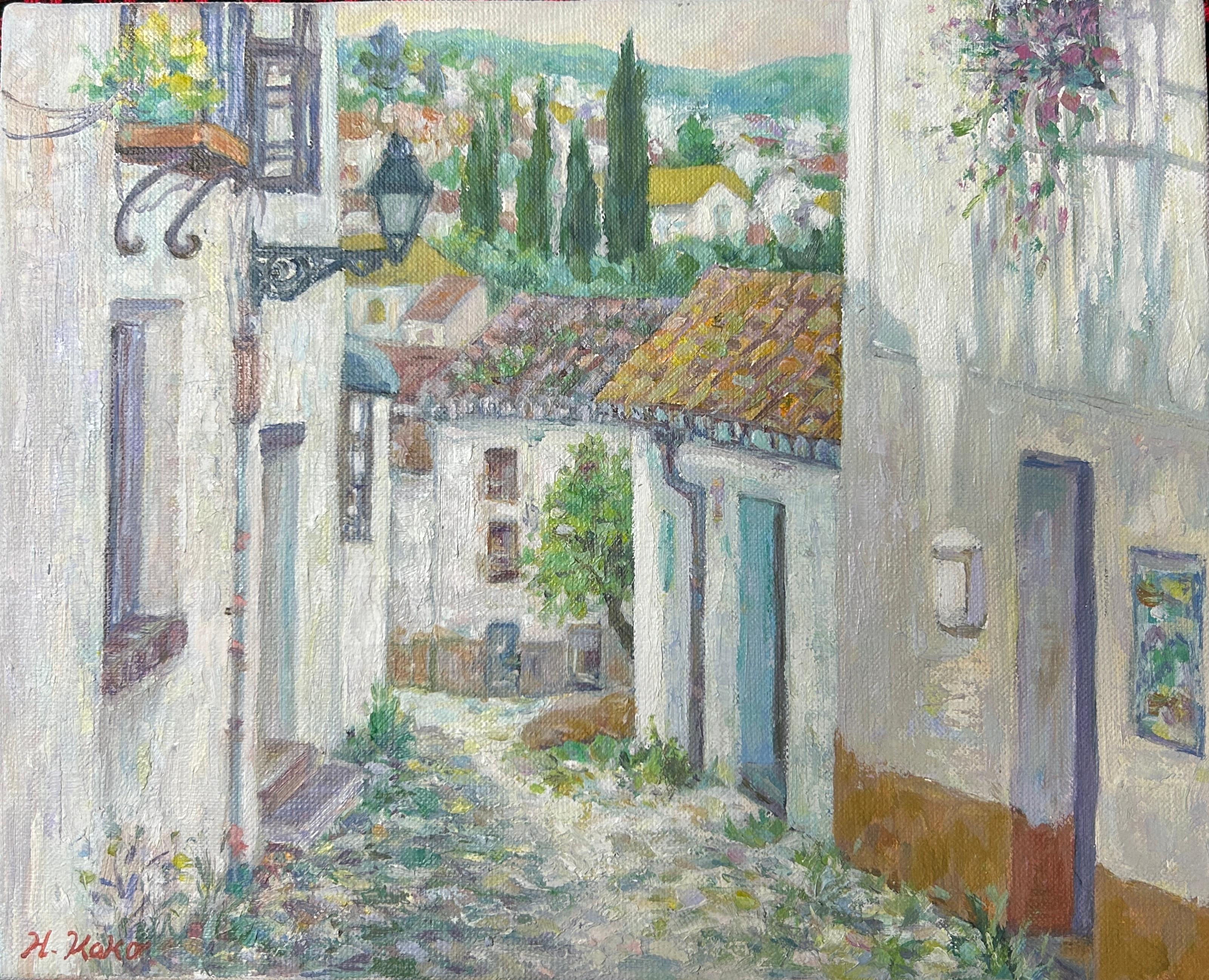 朝の散歩(油絵Ｆ3号、スペイン、グラナダ、原画)1枚目の画像