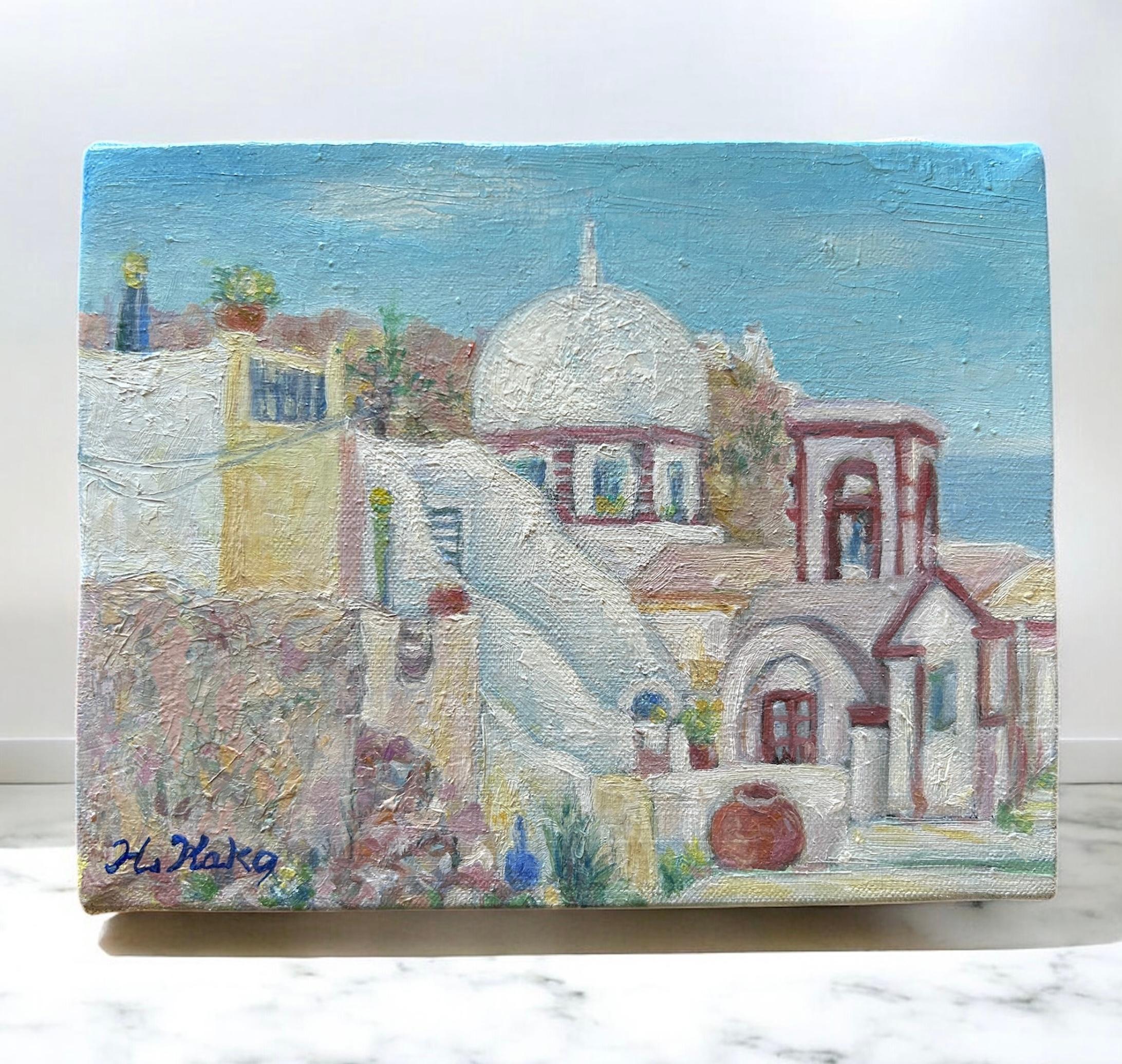 白い村を行く（油絵０号、ギリシャ、サントリーニ島、原画）1枚目の画像